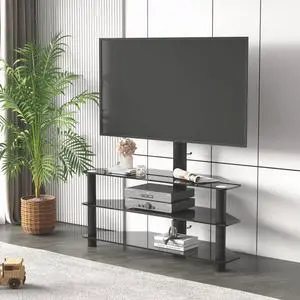 Swivel Floor TV Stand Height Adjustable Bracket Entertainment Stand for 32 to 65 Flat or Curved Screen Multi-Function Universal TV Stand (Black-2002) Swivel Floor TV Stand Height Adjustable Bracket Entertainment Stand for 32 to 65 Flat or Curved Screen Multi-Function Universal TV Stand (Black-2002)