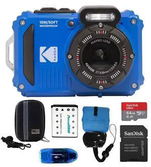 PIXPRO WPZ2 Waterproof Digital Camera Bundle, Includes: SanDisk 64GB MicroSD Memory Card, Spare Battery and More (6 Items) (Blue) PIXPRO WPZ2 Waterproof Digital Camera Bundle, Includes: SanDisk 64GB MicroSD Memory Card, Spare Battery and More (6 Items) (Blue)