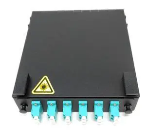 Wall Mount Fiber Enclosure with Splicing Module and Loaded 6 Port LC-UPC OM3 Multimode Duplex LGX Panel Wall Mount Fiber Enclosure with Splicing Module and Loaded 6 Port LC-UPC OM3 Multimode Duplex LGX Panel