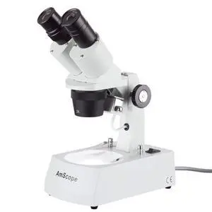 SE306R-AY Forward-Mounted Binocular Stereo Microscope, WF10x and WF15x Eyepieces, 20X/30X/40X/60X Magnification, 2X and 4X Objectives, Upper and Lower Halogen Lighting, Reversible Black/White Stage Pl SE306R-AY Forward-Mounted Binocular Stereo Microscope, WF10x and WF15x Eyepieces, 20X/30X/40X/60X Magnification, 2X and 4X Objectives, Upper and Lower Halogen Lighting, Reversible Black/White Stage Pl