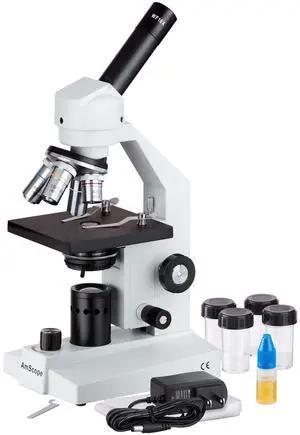 M500-LED Cordless Monocular Compound Microscope, WF10x Eyepiece, 40x-1000x Magnification, Anti-Mold Optics, LED Illumination, Brightfield, Abbe Condenser, Coarse and Fine Focus, Plain Stage, 110V or B M500-LED Cordless Monocular Compound Microscope, WF10x Eyepiece, 40x-1000x Magnification, Anti-Mold Optics, LED Illumination, Brightfield, Abbe Condenser, Coarse and Fine Focus, Plain Stage, 110V or B
