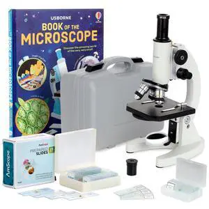 M60C-ABS-PS25-WM Beginner Microscope Kit, Mirror Illumination, WF10x and WF20x Eyepieces, 40x-1000x Magnification, Includes Case, Set of 25 Prepared Slides, and Book M60C-ABS-PS25-WM Beginner Microscope Kit, Mirror Illumination, WF10x and WF20x Eyepieces, 40x-1000x Magnification, Includes Case, Set of 25 Prepared Slides, and Book