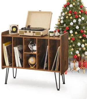 Record Player Stand with Display Area, Wooden Turntable with Storage, Holds Up to 300 Albums (Brown) Record Player Stand with Display Area, Wooden Turntable with Storage, Holds Up to 300 Albums (Brown)