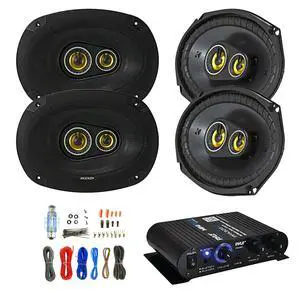 Car Speaker and Amp Combo: 4x Kicker CSC6934 900-Watt 6" x 9" Inch CS Series 3-Way Black Car Coaxial Speakers - Bundle With 400-Watts 4-Channel Bluetooth Amplifier, 8-Gauge Amp Install Wiring Kit Car Speaker and Amp Combo: 4x Kicker CSC6934 900-Watt 6" x 9" Inch CS Series 3-Way Black Car Coaxial Speakers - Bundle With 400-Watts 4-Channel Bluetooth Amplifier, 8-Gauge Amp Install Wiring Kit