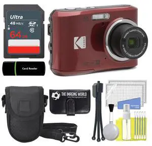 Kodak PIXPRO FZ45 16MP Digital Camera 4X Optical Zoom 27mm Wide Angle 1080P Full HD Video 2.7" LCD Camera (Red) + 64GB Card and Reader + Case + Memory Wallet + Tripod + Cleaning Bundle Kodak PIXPRO FZ45 16MP Digital Camera 4X Optical Zoom 27mm Wide Angle 1080P Full HD Video 2.7" LCD Camera (Red) + 64GB Card and Reader + Case + Memory Wallet + Tripod + Cleaning Bundle