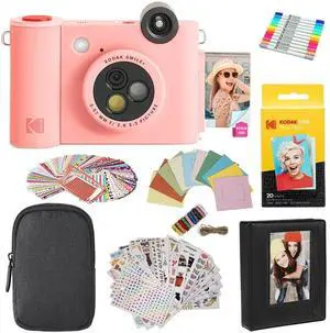 Smile+ 2-in-1 Digital Instant Print Camera & Photo Printer Gift Bundle + Case + Zink 2x3 Sticky Back Photo Paper 20pk + Album + Sticker Sets + Sticker Frames + Hanging Frames + Markers - Pink Smile+ 2-in-1 Digital Instant Print Camera & Photo Printer Gift Bundle + Case + Zink 2x3 Sticky Back Photo Paper 20pk + Album + Sticker Sets + Sticker Frames + Hanging Frames + Markers - Pink