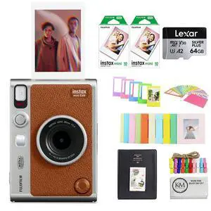 INSTAX MINI EVO Hybrid Instant Camera | Brown Bundle with Instax Mini Film | 20 Exposures + 64GB Micro SD Card + Mini Album, Borders, Stickers & Clips + Cleaning Cloth (5 Items) INSTAX MINI EVO Hybrid Instant Camera | Brown Bundle with Instax Mini Film | 20 Exposures + 64GB Micro SD Card + Mini Album, Borders, Stickers & Clips + Cleaning Cloth (5 Items)