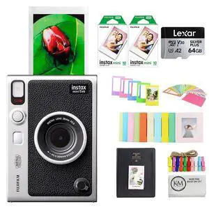 INSTAX MINI EVO Hybrid Instant Camera | Black Bundle with Instax Mini Film | 20 Exposures + 64GB Micro SD Card + Mini Album, Borders, Stickers & Clips + Cleaning Cloth (5 Items) INSTAX MINI EVO Hybrid Instant Camera | Black Bundle with Instax Mini Film | 20 Exposures + 64GB Micro SD Card + Mini Album, Borders, Stickers & Clips + Cleaning Cloth (5 Items)