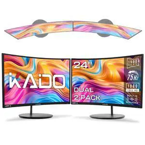 2-Pack Dual 24" Curved 1500R 1920x1080 75Hz FHD Computer Monitor | Dual Monitor Setup HDMI Office Gaming Hybrid, VESA Wall Mount Arm Mount Built-in Speakers, Panoramic Display Multi-tasking 2-Pack Dual 24" Curved 1500R 1920x1080 75Hz FHD Computer Monitor | Dual Monitor Setup HDMI Office Gaming Hybrid, VESA Wall Mount Arm Mount Built-in Speakers, Panoramic Display Multi-tasking