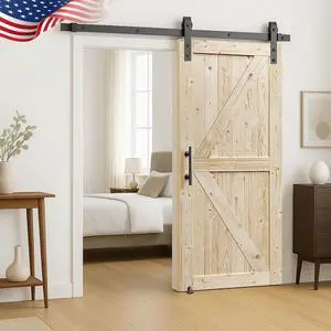 ® 36in x 84in Unfinished British Brace Knotty Barn Door with 6.6FT Sliding Door Hardware Kit/Solid Wood/Sliding Door/Double Surfaces/A Simple Assembly is Required ® 36in x 84in Unfinished British Brace Knotty Barn Door with 6.6FT Sliding Door Hardware Kit/Solid Wood/Sliding Door/Double Surfaces/A Simple Assembly is Required