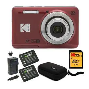 PIXPRO Friendly Zoom FZ55 Digital Camera (Red) Bundle with 32GB SD Card, Camera Case, and Battery Travel Charger (4 Items) PIXPRO Friendly Zoom FZ55 Digital Camera (Red) Bundle with 32GB SD Card, Camera Case, and Battery Travel Charger (4 Items)