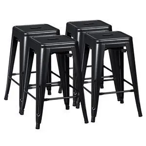 24 Inch Metal Bar Stools Set of 4, Counter Height Bar Stools Height High Backless Stools Industrial Stackable Bar Chairs for Dining Room Kitchen Indoor Outdoor Stools Bar Chairs (Black) 24 Inch Metal Bar Stools Set of 4, Counter Height Bar Stools Height High Backless Stools Industrial Stackable Bar Chairs for Dining Room Kitchen Indoor Outdoor Stools Bar Chairs (Black)