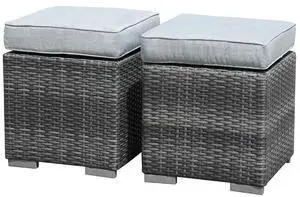 2 Pieces Assembled Outdoor Patio Ottoman, Indoor Outdoor All-Weather Grey Wicker Rattan Outdoor Footstool Footrest Seat with Light Grey Cushions, No Assembly Required 2 Pieces Assembled Outdoor Patio Ottoman, Indoor Outdoor All-Weather Grey Wicker Rattan Outdoor Footstool Footrest Seat with Light Grey Cushions, No Assembly Required