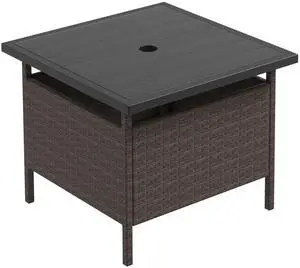 Umbrella Table, Outdoor Side Table with 2" Umbrella Hole, Rattan Umbrella Stand Holder, Heavy Duty Metal Frame, Patio Bistro Table for Deck Garden Poolside, Mix Brown (HDPE Tabletop) Umbrella Table, Outdoor Side Table with 2" Umbrella Hole, Rattan Umbrella Stand Holder, Heavy Duty Metal Frame, Patio Bistro Table for Deck Garden Poolside, Mix Brown (HDPE Tabletop)