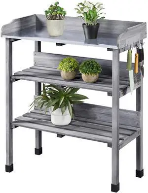 Garden Potting Table Horticulture Potting Bench w/Storage Shelf W/Metal Tabletop w/Hook 3 Shelves Workstation Work Benches Station, Gray Garden Potting Table Horticulture Potting Bench w/Storage Shelf W/Metal Tabletop w/Hook 3 Shelves Workstation Work Benches Station, Gray
