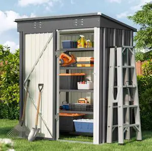 5' x 3' Outdoor Storage Shed Clearance, Metal Outdoor Storage Cabinet with Single Lockable Door, Waterproof Tool Shed, Backyard Shed for Garden, Patio and Lawn(Grey) 5' x 3' Outdoor Storage Shed Clearance, Metal Outdoor Storage Cabinet with Single Lockable Door, Waterproof Tool Shed, Backyard Shed for Garden, Patio and Lawn(Grey)