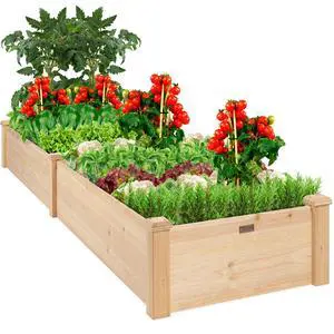 8x2ft Outdoor Wooden Raised Garden Bed Planter for Vegetables, Grass, Lawn, Yard - Natural 8x2ft Outdoor Wooden Raised Garden Bed Planter for Vegetables, Grass, Lawn, Yard - Natural