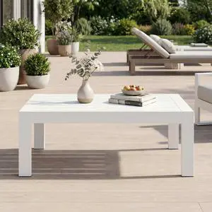 Aluminum Outdoor Coffee Table, All-Weather Rectangle Metal Patio Coffee Table Furniture for Balcony, Garden, Indoor or Outdoor Use, White Aluminum Outdoor Coffee Table, All-Weather Rectangle Metal Patio Coffee Table Furniture for Balcony, Garden, Indoor or Outdoor Use, White