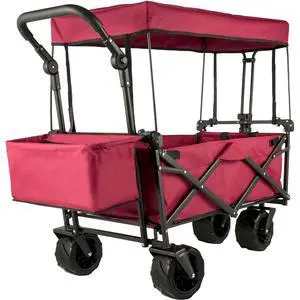 Happbuy Collapsible Wagon with Removable Canopy, 220lbs Heavy Duty Foldable Beach Wagon with Big Wheels Happbuy Collapsible Wagon with Removable Canopy, 220lbs Heavy Duty Foldable Beach Wagon with Big Wheels