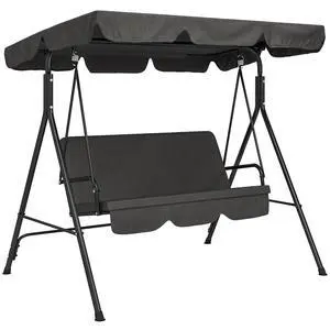 3-Seat Outdoor Patio Swing Chair with Removable Cushion, Steel Frame Stand and Adjustable Tilt Canopy for Patio, Garden, Poolside, Balcony, Backyard, Black 2 3-Seat Outdoor Patio Swing Chair with Removable Cushion, Steel Frame Stand and Adjustable Tilt Canopy for Patio, Garden, Poolside, Balcony, Backyard, Black 2
