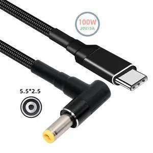 PD Power 100W Type-C USB-C Input to 20V DC 5.5*2.5mm Output Power 20V 5A 65W PD Charge Cable for Laptop PD Power 100W Type-C USB-C Input to 20V DC 5.5*2.5mm Output Power 20V 5A 65W PD Charge Cable for Laptop
