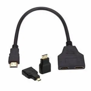HDMI to Dual HDMI Female Y Splitter Switch Extension Adapter Cable with Micro Mini HDMI Adapter HDMI to Dual HDMI Female Y Splitter Switch Extension Adapter Cable with Micro Mini HDMI Adapter