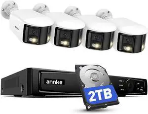 ANNKE 4K PoE Security Camera System with Dual-Lens, 180°Panoramic View, 12MP H.265+ NVR with 2TB HDD, 4pcs 8MP Wired IP Outdoor Cameras, Smart Human/Vehicle Detection, 2-Way Audio, Light & Sound Alarm ANNKE 4K PoE Security Camera System with Dual-Lens, 180°Panoramic View, 12MP H.265+ NVR with 2TB HDD, 4pcs 8MP Wired IP Outdoor Cameras, Smart Human/Vehicle Detection, 2-Way Audio, Light & Sound Alarm