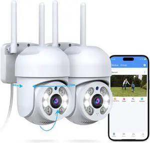 OOSSXX (2026 New) 2 Pack Outdoor WiFi Security Cameras 3MP, PTZ Pan Tilt with Dual Antennas, 2.4/5GHz Dual-Band WiFi, Free App, No Monthly Fee, Human Detection, Color Night Vision, 2-Way Audio, IP65 OOSSXX (2026 New) 2 Pack Outdoor WiFi Security Cameras 3MP, PTZ Pan Tilt with Dual Antennas, 2.4/5GHz Dual-Band WiFi, Free App, No Monthly Fee, Human Detection, Color Night Vision, 2-Way Audio, IP65