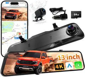 2026 Ultrawide 13 4K Rear View Mirror Camera with Carplay&Android Auto | Mirror Dash Cam with 5.8GHz WiFi/Voice Control, 64GB Card/Parking Monitor/Reverse Assist/Loop Record/G-Sensor 2026 Ultrawide 13 4K Rear View Mirror Camera with Carplay&Android Auto | Mirror Dash Cam with 5.8GHz WiFi/Voice Control, 64GB Card/Parking Monitor/Reverse Assist/Loop Record/G-Sensor