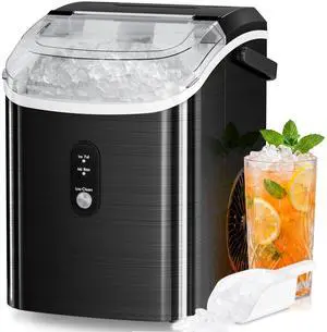 Nugget Countertop Ice Maker with Soft Chewable Ice, 34Lbs/24H, Pebble Portable Ice Machine with Ice Scoop, Self-Cleaning, One-Click Operation, for Kitchen,Office Stainless Steel Black Nugget Countertop Ice Maker with Soft Chewable Ice, 34Lbs/24H, Pebble Portable Ice Machine with Ice Scoop, Self-Cleaning, One-Click Operation, for Kitchen,Office Stainless Steel Black