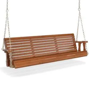 VINGLI Upgraded Patio Wooden Porch Swing for Courtyard & Garden, Heavy Duty 880 LBS Swing Chair Bench with Hanging Chains for Outdoors (Brown, 5 FT) VINGLI Upgraded Patio Wooden Porch Swing for Courtyard & Garden, Heavy Duty 880 LBS Swing Chair Bench with Hanging Chains for Outdoors (Brown, 5 FT)