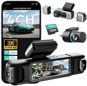 3K 4 Channel Dash Cam, 360° All-Around View, Front/Rear/Inside Car Cameras with 3.18" Touch Screen, Dash Camera 24/7 Parking Mode, Built-in GPS, 5.8GHz WiFi, Voice Control, 128GB Card Included 3K 4 Channel Dash Cam, 360° All-Around View, Front/Rear/Inside Car Cameras with 3.18" Touch Screen, Dash Camera 24/7 Parking Mode, Built-in GPS, 5.8GHz WiFi, Voice Control, 128GB Card Included