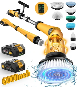 Electric Spin Scrubber Q3, 6000mAh, Extra-Large Brush Head, 1200RPM | Floor Scrubber Machine with Long Handle, Cordless Cleaning Brush, 8 Brush Heads and Smart Display for Showers, Tubs and Tile Electric Spin Scrubber Q3, 6000mAh, Extra-Large Brush Head, 1200RPM | Floor Scrubber Machine with Long Handle, Cordless Cleaning Brush, 8 Brush Heads and Smart Display for Showers, Tubs and Tile