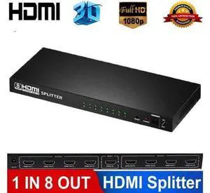 1x8 8 Ports HDMI Powered Splitter for Full HD 1080P ; 3D Support (One Input To Eight Outputs) 1x8 8 Ports HDMI Powered Splitter for Full HD 1080P ; 3D Support (One Input To Eight Outputs)
