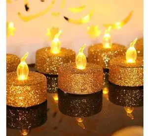 Gemdeck 12pcs LED Tea Lights Candles Gold Powder Sequin Fake Unscented Flameless Candles Gemdeck 12pcs LED Tea Lights Candles Gold Powder Sequin Fake Unscented Flameless Candles