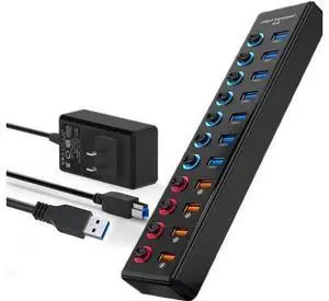 Powered USB Hub 3.0, 11-Port USB 3.0 Splitter Hub with Individual On/Off Switches and 12V/3A Power Adapter USB Extension for MacBook, Mac Pro/Mini and More Powered USB Hub 3.0, 11-Port USB 3.0 Splitter Hub with Individual On/Off Switches and 12V/3A Power Adapter USB Extension for MacBook, Mac Pro/Mini and More