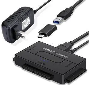 IDE SATA to USB 3.0 Cable Hard Drive Reader IDE SATA PATA USB 3.0 for Hard Drive Disk HDD 2.5" 3.5" with 12V 2A External AC Power Adapter(Black) IDE SATA to USB 3.0 Cable Hard Drive Reader IDE SATA PATA USB 3.0 for Hard Drive Disk HDD 2.5" 3.5" with 12V 2A External AC Power Adapter(Black)