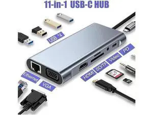 Aluminum 11 in 1 USB Hub USB C Hub, Multiport USB Splitter Expand with 4 USB Port & TF/SD Card Reader HDMI VGA RJ45 3.5mm for MacBook Pro Air, for iPad Pro Laptop, Phones and More Devices Aluminum 11 in 1 USB Hub USB C Hub, Multiport USB Splitter Expand with 4 USB Port & TF/SD Card Reader HDMI VGA RJ45 3.5mm for MacBook Pro Air, for iPad Pro Laptop, Phones and More Devices