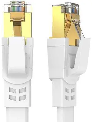 Cat 8 Ethernet Cable 40FT, High Speed Heavy Duty Cat8 Internet Ethernet Cable, 40Gbps 2000Mhz SFTP RJ45 Flat Cable Shielded in Wall, Suitable for Indoor and Outdoor - White Cat 8 Ethernet Cable 40FT, High Speed Heavy Duty Cat8 Internet Ethernet Cable, 40Gbps 2000Mhz SFTP RJ45 Flat Cable Shielded in Wall, Suitable for Indoor and Outdoor - White