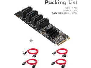 M.2 to SATA Card 4 Port, 6Gbps SATA 3.0 Controller, Includes 4 SATA Cables, for Windows 10/11 M.2 to SATA Card 4 Port, 6Gbps SATA 3.0 Controller, Includes 4 SATA Cables, for Windows 10/11
