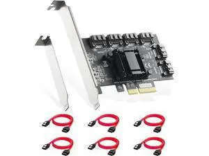 PCIE X4 to SATA Card 6 Port, 6Gbps SATA 3.0 Controller, Includes 6 SATA Cables and Low Profile Bracket, for Windows 10/11 PCIE X4 to SATA Card 6 Port, 6Gbps SATA 3.0 Controller, Includes 6 SATA Cables and Low Profile Bracket, for Windows 10/11