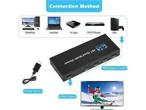 4K HDMI Multi-viewer Switch 4x1 HDMI Quad Multi-Viewer Switcher 4 in 1 Out 4K/1080P with Viewing Modes for Security Camera PC Gaming Consoles 4K HDMI Multi-viewer Switch 4x1 HDMI Quad Multi-Viewer Switcher 4 in 1 Out 4K/1080P with Viewing Modes for Security Camera PC Gaming Consoles