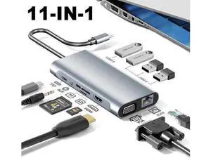 11in1 USB C hub,USB hub with USB C Multiport Adapter, USB Splitter with 4K HDMI, VGA, RJ45, USB 3.0, 3*USB 2.0 Ports, 100W USB-C PD, 3.5mm Aux,USB c hub for MacBook/PC/Laptop/Tablet Devices 11in1 USB C hub,USB hub with USB C Multiport Adapter, USB Splitter with 4K HDMI, VGA, RJ45, USB 3.0, 3*USB 2.0 Ports, 100W USB-C PD, 3.5mm Aux,USB c hub for MacBook/PC/Laptop/Tablet Devices