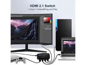 3-Port 8K HDMI Switch, HDMI 2.1 Switcher 4K 120Hz HDR10, 8K 60Hz UHD, HDMI Switch 3 in 1 Out, Power Adapter and Remote Included (OZ8Q3) 3-Port 8K HDMI Switch, HDMI 2.1 Switcher 4K 120Hz HDR10, 8K 60Hz UHD, HDMI Switch 3 in 1 Out, Power Adapter and Remote Included (OZ8Q3)