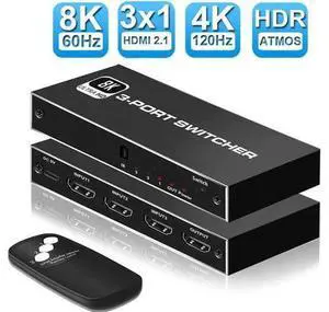 HDMI Switch 4K 120Hz HDMI Splitter 3 in 1 Out, HDMI 2.1 Switch Support 8K@60Hz 48Gbps for Xbox Series PS5/4/3 HD TV Monitor Projector HDMI Switch 4K 120Hz HDMI Splitter 3 in 1 Out, HDMI 2.1 Switch Support 8K@60Hz 48Gbps for Xbox Series PS5/4/3 HD TV Monitor Projector