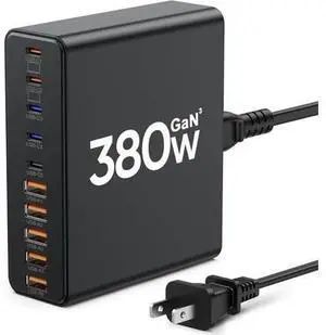 380W USB C Charger 10-Port USB C Charging Station GaN III Fast Charging Station Hub Laptop Adapter for MacBook Pro/Air iPad iPhone XPS Galaxy (Black) 380W USB C Charger 10-Port USB C Charging Station GaN III Fast Charging Station Hub Laptop Adapter for MacBook Pro/Air iPad iPhone XPS Galaxy (Black)