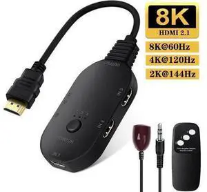HDMI Switch 3 in 1 Out 8K@60Hz HDMI Switcher, HDMI Switch Box Hub with Remote Control Supports 8K 60Hz 3D HD1080P for PS4/Xbox One/Fire TV/Sky Box/STB/DVD/Laptop HDMI Switch 3 in 1 Out 8K@60Hz HDMI Switcher, HDMI Switch Box Hub with Remote Control Supports 8K 60Hz 3D HD1080P for PS4/Xbox One/Fire TV/Sky Box/STB/DVD/Laptop