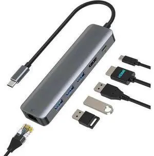 USB Hub, 6-in-1 USB to 1Gbps LAN Network HUB with 4K HDMI, 3*USB3.0,100W PD USB Aluminum Extension for Laptop, iMac, PC, USB Flash Drives etc USB Hub, 6-in-1 USB to 1Gbps LAN Network HUB with 4K HDMI, 3*USB3.0,100W PD USB Aluminum Extension for Laptop, iMac, PC, USB Flash Drives etc