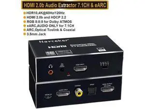 4K@60HZ HDMI 2.0b Audio Extractor, HDMI Audio Converter Adapter,HDMI to HDMI+HDMI Audio Out Only, Support Optical Toslink SPDIF, 3.5mm Audio Jack, Coaxial, 7.1Ch 4K@60HZ HDMI 2.0b Audio Extractor, HDMI Audio Converter Adapter,HDMI to HDMI+HDMI Audio Out Only, Support Optical Toslink SPDIF, 3.5mm Audio Jack, Coaxial, 7.1Ch