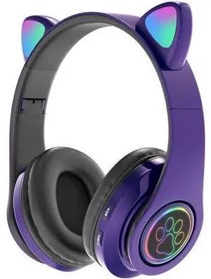 Gemdeck Cat Ear Bluetooth Headset Luminous Cat Ear Wireless Headset Pluggable Cable Purple Gemdeck Cat Ear Bluetooth Headset Luminous Cat Ear Wireless Headset Pluggable Cable Purple